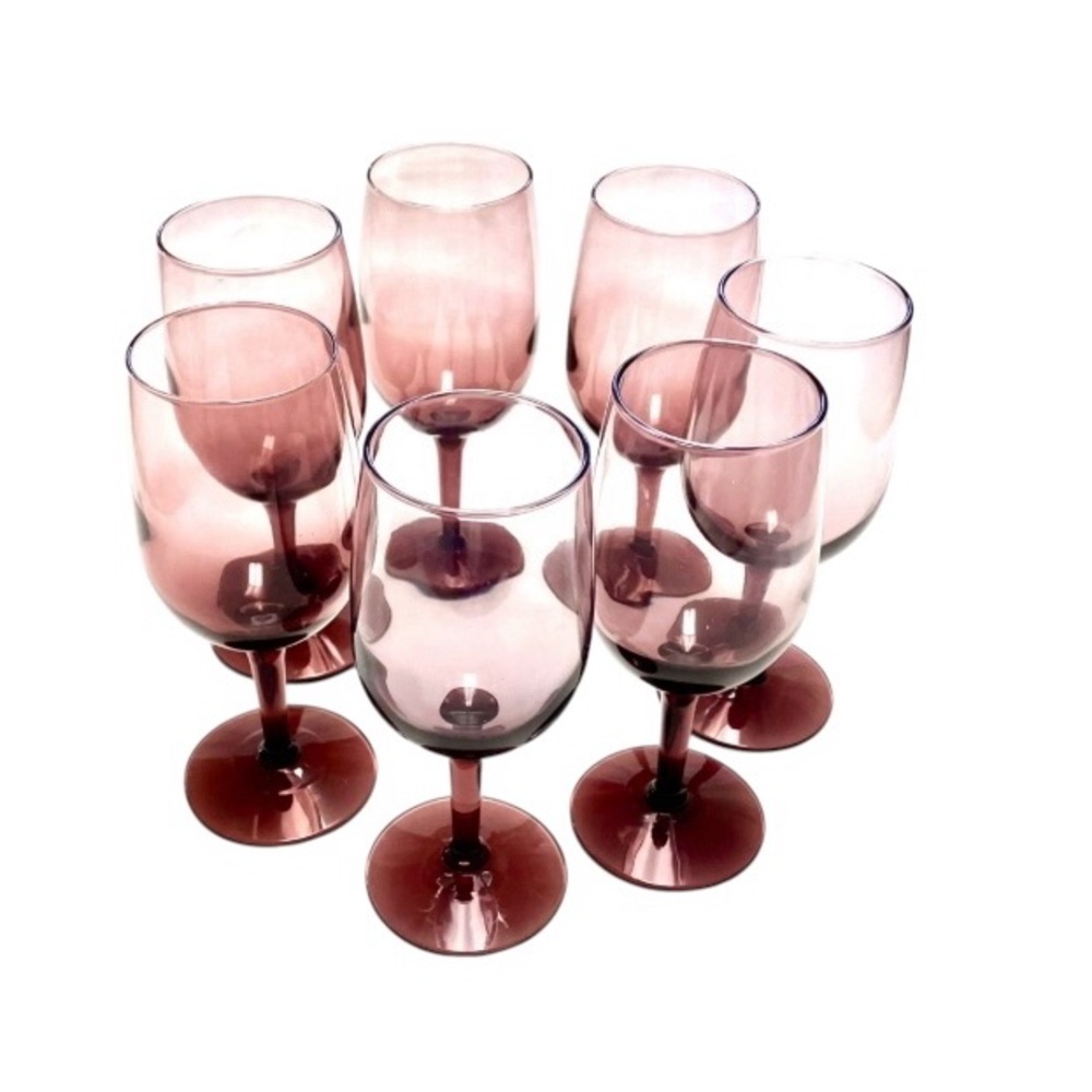 Amethyst Stemmed Wine Glasses Set of 7 Purple Goblets